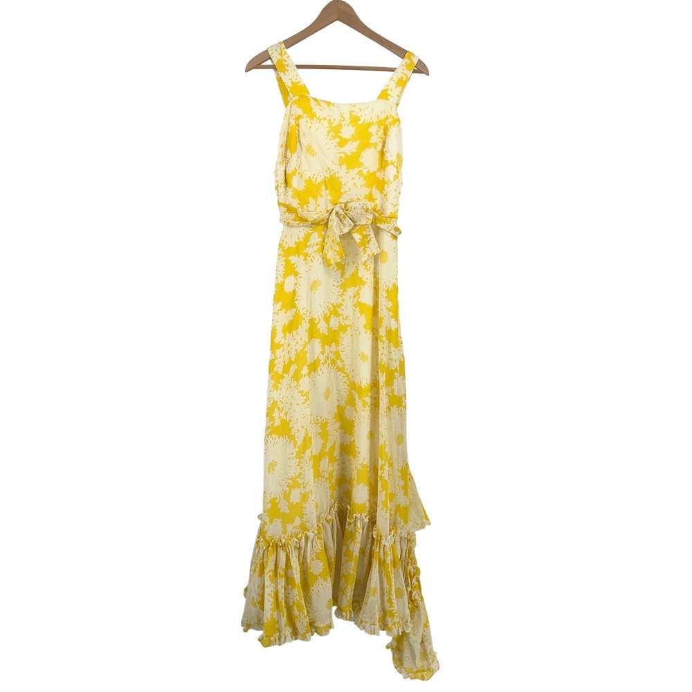 Vintage 1960s‎ Yellow Floral Ruffle Maxi Dress AS IS